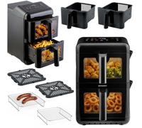 Berdsen Friteuse à air chaud Airfryer - 11,6 l - Double chambre verticale 2 x 5,8 l - 3000 W, 9 programmes, écran tactile et fenêtre de visualisation LED - Cuire, griller et déshydrater - Noir