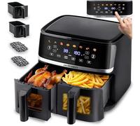 Berdsen Friteuse à air chaud, taille XXL, 10,2 l, double chambre, avec 2 fenêtres de visualisation et écran tactile, 1700 W, 8 programmes, passe au lave-vaisselle