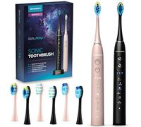 Berdsen Lot de 2 brosses à dents électriques soniques - 6 modes de brossage - 3 niveaux d'intensité - 6 têtes de brosse - Noir - Rose