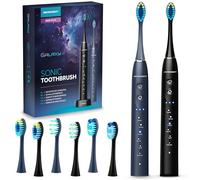 Berdsen Lot de 2 brosses à dents électriques soniques - 6 modes de brossage - 3 niveaux d'intensité - 6 têtes de brosse - Noir - Bleu marine