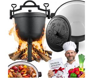 Berdsen Marmite en fonte de 11 l - Faitout émaillé pour feu de camp et barbecue - Cuisson uniforme sans adhérence - Avec 3 pieds et étrier de suspension - Avec livre de recettes - Noir