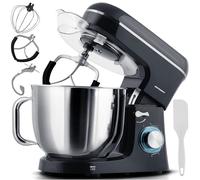 Berdsen Robot de cuisine 1400 W - Mixeur - Bol en acier inoxydable de 6 l - Multifonctionnel - 6 vitesses - Noir/argenté