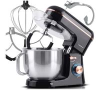 Berdsen Robot de cuisine 1400 W - Mixeur - Bol en acier inoxydable de 6 l - Multifonctionnel - 6 vitesses - Noir et doré