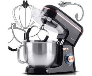 Berdsen Robot de cuisine 1400 W - Mixeur - Bol en acier inoxydable de 6 l - Multifonctionnel - 6 vitesses - Noir et doré