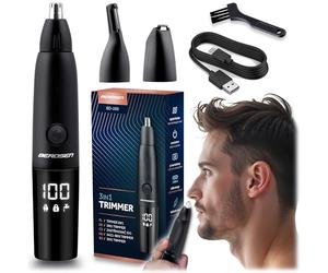 Berdsen Tondeuse nasale 3 en 1 électrique pour homme - Tondeuse de précision - 3 têtes interchangeables - LCD - Noir