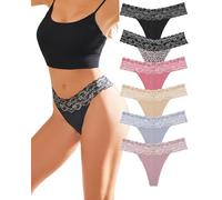 BeReady Lot de 6 strings pour femme - Sans couture - En dentelle - Sous-vêtements sexy pour femme - Tailles S à XL, Lot de 6, S