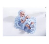 Berenguer - All-Vinyl La Newborn Doll in blue knit outfit with blanket. REAL BOY!