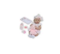 Berenguer - All-Vinyl La Newborn Doll in White Eyelet Dress with Bunny. REAL GIRL!