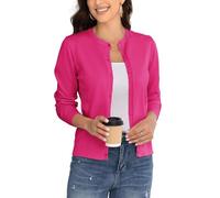 BERESIA Cardigan à Manches Longues Et Col Ras du Cou pour Femme, Cardigan Classique en Tricot Doux pour Femme, Rose Foncé, L