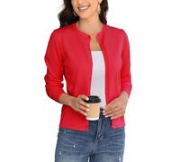 BERESIA Cardigan à Manches Longues Et Col Ras du Cou pour Femme, Cardigan Classique en Tricot Doux pour Femme, Rouge, L