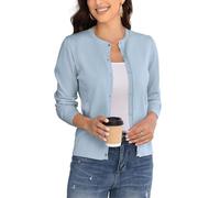 BERESIA Cardigan à Manches Longues Et Col Ras du Cou pour Femme, Cardigan Classique en Tricot Doux pour Femme, Bleu Clair, L