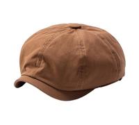 Beret Artiste Béret en Coton à Grosse tête, Casquette Plate, Chapeau de Soleil d'été, Grand Taxi for Femme, octogonale(Camel,M Head 56-58cm)