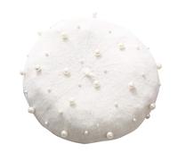 Béret basque pour femme - Perle élégante et mignonne - Style français - Béret - Bonnet - Cache-oreilles pour femme (blanc, S)