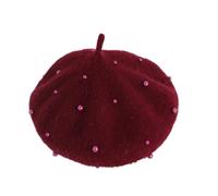Béret basque pour petite fille avec perle, élégant bonnet de peintre, bonnet chaud pour hiver, printemps, automne, hiver, extérieur, bonnet pour bébé pour filles et garçons, Bordeaux, Taille unique