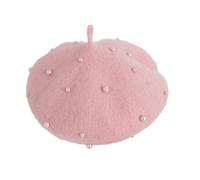 Béret basque pour petite fille avec perle, élégant bonnet de peintre, bonnet chaud pour hiver, printemps, automne, hiver, extérieur, bonnet pour bébé pour filles et garçons, Rose, Taille unique