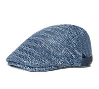 Béret de paille Newsboy pour homme et femme - Chapeau de plage d'été en maille lierre casquette plate unie unie réglable chapeau de paille de conduite, bleu marine, taille unique