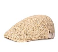 Béret de paille Newsboy pour homme et femme - Chapeau de plage d'été en maille lierre casquette plate unie unie réglable chapeau de paille de conduite, kaki, Taille unique