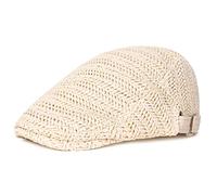 Béret de paille Newsboy pour homme et femme - Chapeau de plage d'été en maille lierre casquette plate unie unie réglable chapeau de paille de conduite, beige, Taille unique