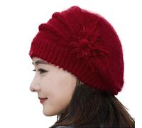 Béret d'hiver pour femme, Generic, Béret français, Rouge, Taille unique, Tendance en tricot à fleurs, Béret chaud pour l'hiver, Uni