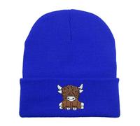 Béret Écossais Cow pour Femme Bonnet Tricot Mignon Chaud Style Hip Hop Hiver Unisexe (Blue, One Size)