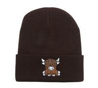 Béret Écossais Cow pour Femme Bonnet Tricot Mignon Chaud Style Hip Hop Hiver Unisexe (Coffee, One Size)