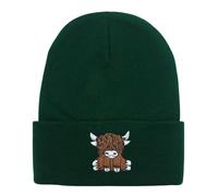 Béret Écossais Cow pour Femme Bonnet Tricot Mignon Chaud Style Hip Hop Hiver Unisexe (Dark Green, One Size)