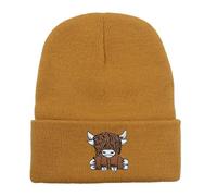 Béret Écossais Cow pour Femme Bonnet Tricot Mignon Chaud Style Hip Hop Hiver Unisexe (Khaki, One Size)