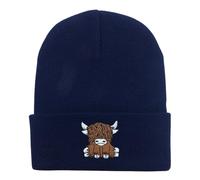 Béret Écossais Cow pour Femme Bonnet Tricot Mignon Chaud Style Hip Hop Hiver Unisexe (Navy, One Size)