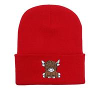 Béret Écossais Cow pour Femme Bonnet Tricot Mignon Chaud Style Hip Hop Hiver Unisexe (Red, One Size)
