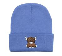 Béret Écossais Cow pour Femme Bonnet Tricot Mignon Chaud Style Hip Hop Hiver Unisexe (Sky Blue, One Size)