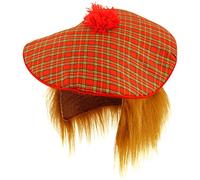 Béret écossais motif tartan avec cheveux roux, déguisement adulte Unisexe