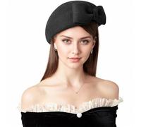 Béret élégant pour femme avec nœud papillon couvre-chef en laine chaud doux et confortable taille unique pour fête d'hiver mariage