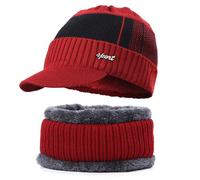 Béret en feutre Ensemble écharpe avec visière Chapeau épais tricoté chaud pour l'extérieur Chapeau de soleil 55 garçon, rouge, taille unique