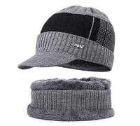 Béret en feutre Ensemble écharpe avec visière Chapeau épais tricoté chaud pour l'extérieur Chapeau de soleil 55 garçon, gris, taille unique