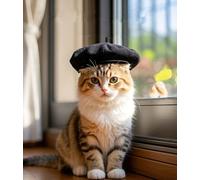 Béret en laine pour chiens et chats - Chapeau rouge français pour animal domestique - Accessoire de Noël quotidien - Accessoire pour cheveux - Noir - Taille L