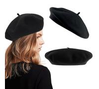 Béret Femme Basque Noir Français Vintage Avec Cachemire - Laine Chaud Pour Hiver et Automne - Pour Homme et Artiste