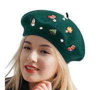 Béret français, béret d'hiver - Chapeau de peintre en laine de Noël vintage, chapeau élégant, doux et chaud, costume de Noël, coiffe d'hiver pour femmes et filles, Vert, 1