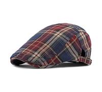Beret homme Casquette Souples Beret Plate Cotton Reglable Vintage Newsboy Cap Ivy Irish Flat Cabbie Cap visière Printemps-été (Écossais rouge rétro)
