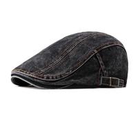 Beret homme Casquette Souples Beret Plate Denim Cotton Reglable Vintage Newsboy Cap Ivy Irish Flat Cabbie Cap visière Printemps-été (Noir)
