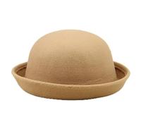 Béret Homme Hiver Chapeau Retrousser Bord Panama Melon Chapeau Seau Chapeau Hommes Femmes Classique Laine Ronde Melon Chapeaux Casquette Homme Fedora Noir (Khaki, One Size)