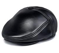 BéRet Plat Classique en Cuir VéRitable pour Homme, Style Baseball, avec Cache-Oreilles Rabattables, IdéAl pour Les Promenades par Temps Froid, Le Jardinage et Les Balades(59-60cm(23.2-23.6in))