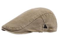 Béret Plat en Coton pour Homme, Ajustable Style Gavroche pour Homme et Femme idéal pour la Conduite ou Les Taxis,Kaki,One Size Fits All
