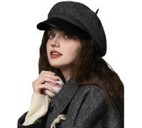 Beret Women British Style Versatile Retro Wool Blend Cap Autumn and Winter Newsboy Cap,Gris