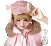 Bérets à oreilles en fourrure avec breloque lapins, chapeau de peintre, bérets boulanger garçon pour promener dans la rue, accessoires photo tendance pour femme