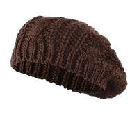 Bérets d'hiver pour femmes Chapeau béret français tricoté torsadé Bonnet chaud d'artiste Bonnet slouchy au crochet, café, Taille unique