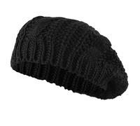 Bérets d'hiver pour femmes Chapeau béret français tricoté torsadé Bonnet chaud d'artiste Bonnet slouchy au crochet, Noir , Taille unique
