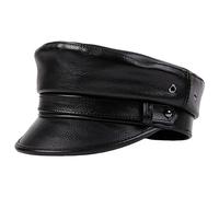 Bérets en Cuir véritable pour Hommes et Femmes, Casquettes de Gavroche Vintage Classiques, Casquette Plate de l'armée des Cadets,Noir,XXL