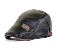 Bérets Plats en PU Cuir pour Hommes Réglable Casquette Irlandaise Casquette Vintage pour Hommes Gavroche Ivy Irish Hat Golf Driving Cap Newsboy Hat(Noir)