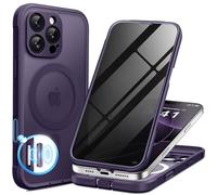 BERFY Coque magnétique pour iPhone 16 Pro, compatible avec MagSafe, protecteur d'écran de confidentialité intégré et protection d'appareil photo améliorée, coque de téléphone intégrale anti-espion
