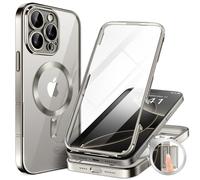 BERFY Coque magnétique pour iPhone 16 Pro Max, compatible avec MagSafe, protection d'écran en verre trempé 9H intégrée et protection d'appareil photo améliorée] coque de téléphone intégrale plaquée